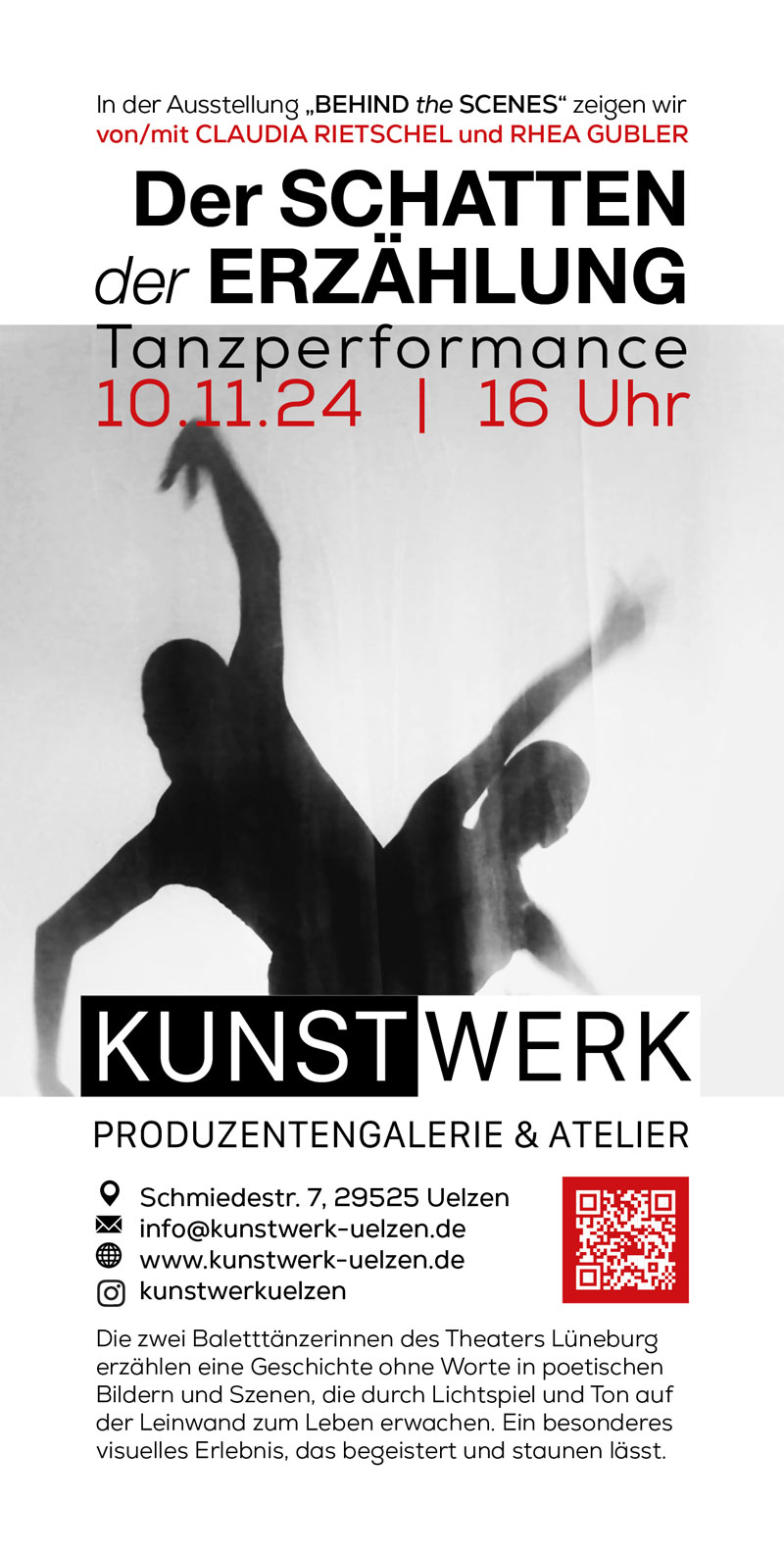 Der Schatten der Erzählung, Tanzperformance mit Claudia Rietschel und Rhea Gubler im Kunstwerk Uelzen